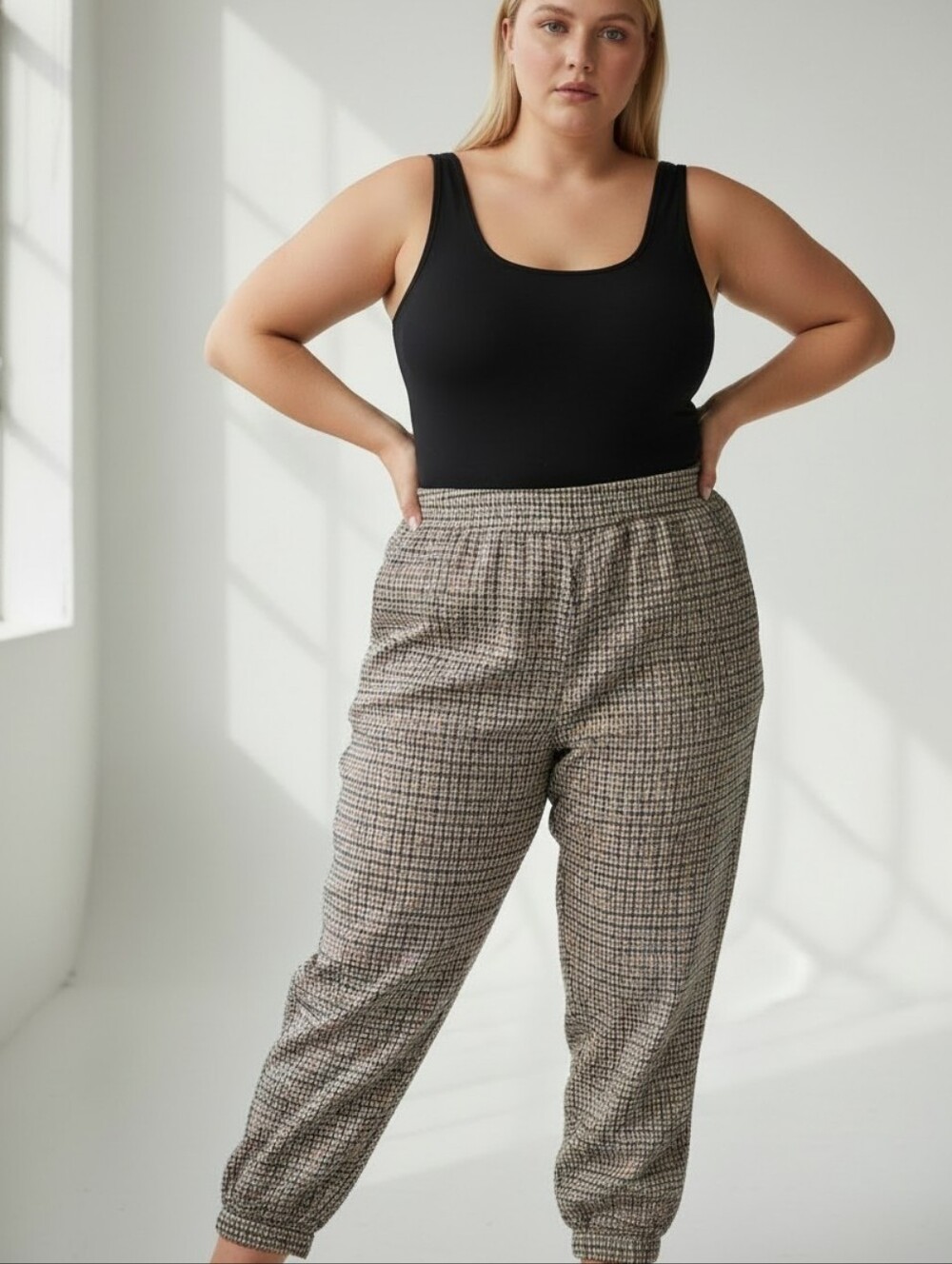 Houndstooth Casual Jogger Shape Trousers